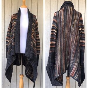Anthropologie Line Earthy Tone Boho Striped Open Front Cardigan Sweater Shawl S